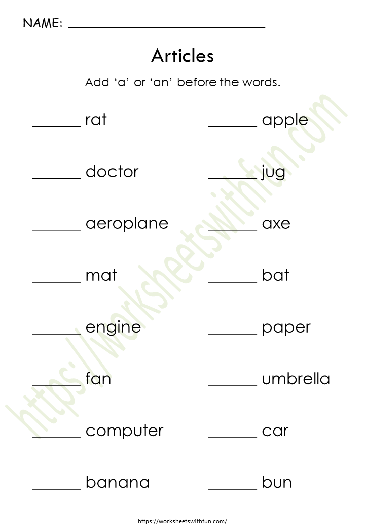 Class 1 English Worksheet With Answers Pdf